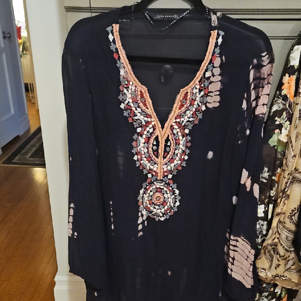 Zara Black Tunic with Colorful Embroidery
